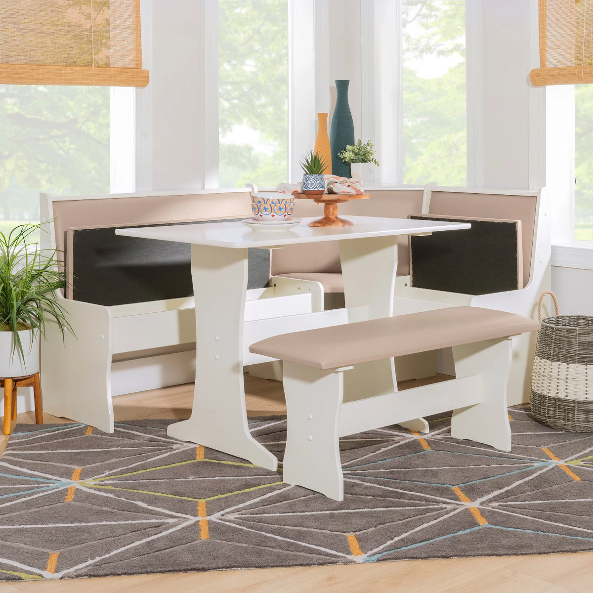 Tan Dining Table and Bench Set with Storage P832