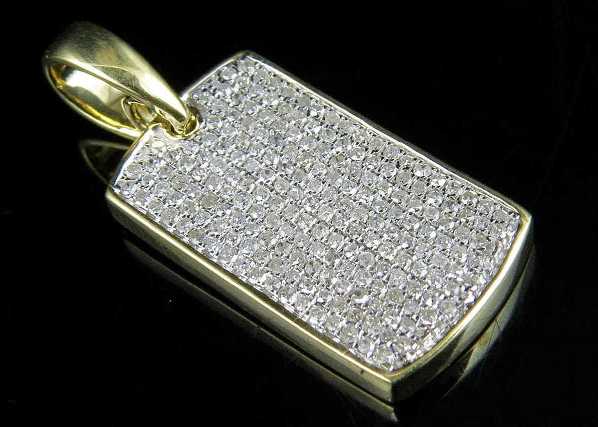 10K Yellow Gold Dogtag Diamond Pendant with 10K Franco Chain T2586