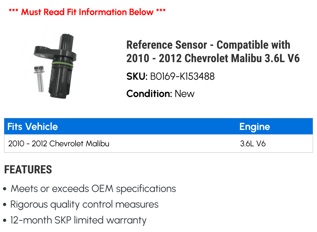Reference Sensor for 2010 - 2012 Chevy Malibu 3.6L V6 B690