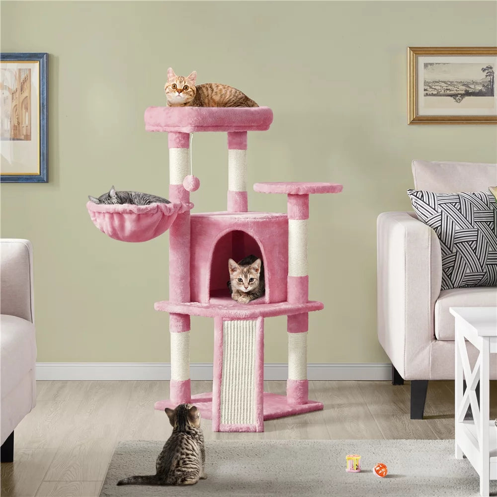 Pink Multilevel Cat Tree Tower with Condo and Perches H36754