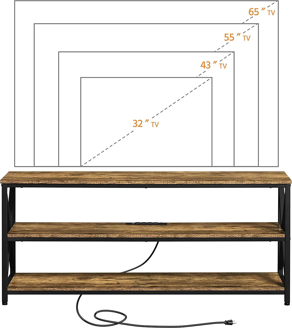 Rustic Brown 65 inch TV Stand with Power Outlets V4559