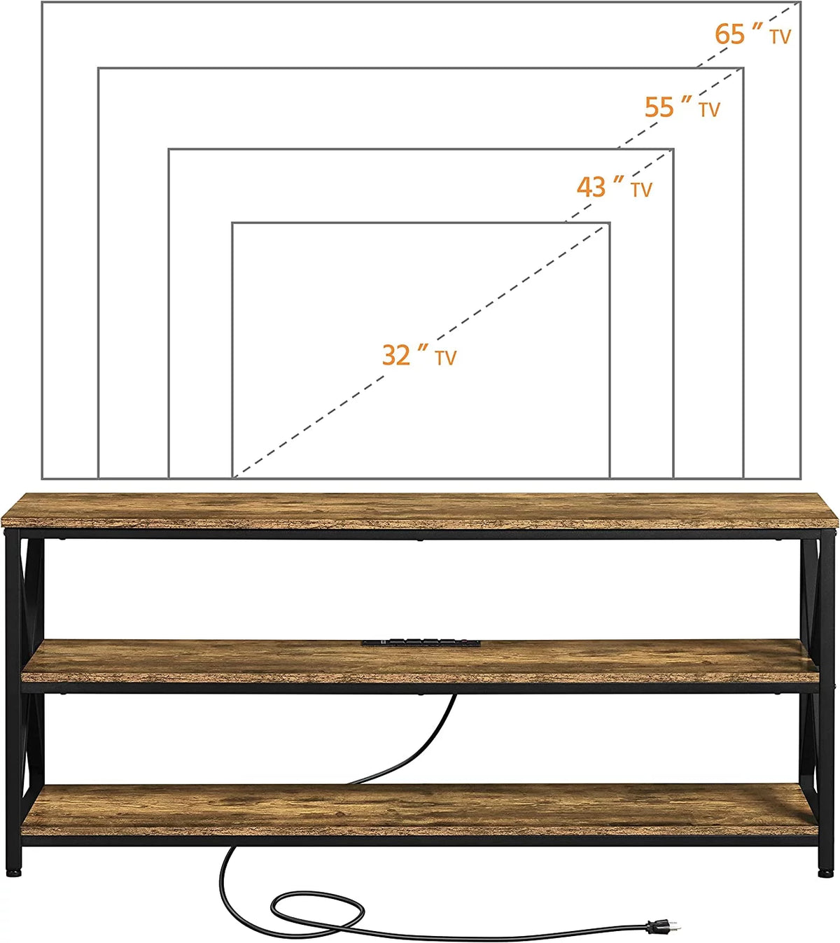 Rustic Brown 65 inch TV Stand with Power Outlets V4559