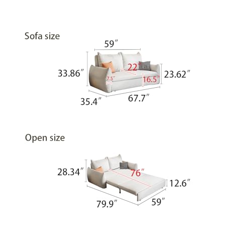 Queen Size Convertible Sleeper Sofa Bed with Storage Chaise, Boucle Fabric C745052
