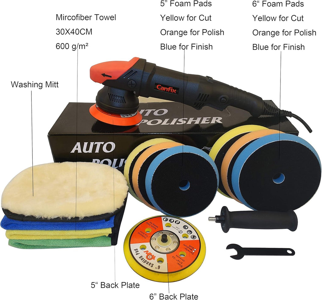 Dual Action Orbital Car Polisher with 5" and 6" Pads Pack of 2 R432545