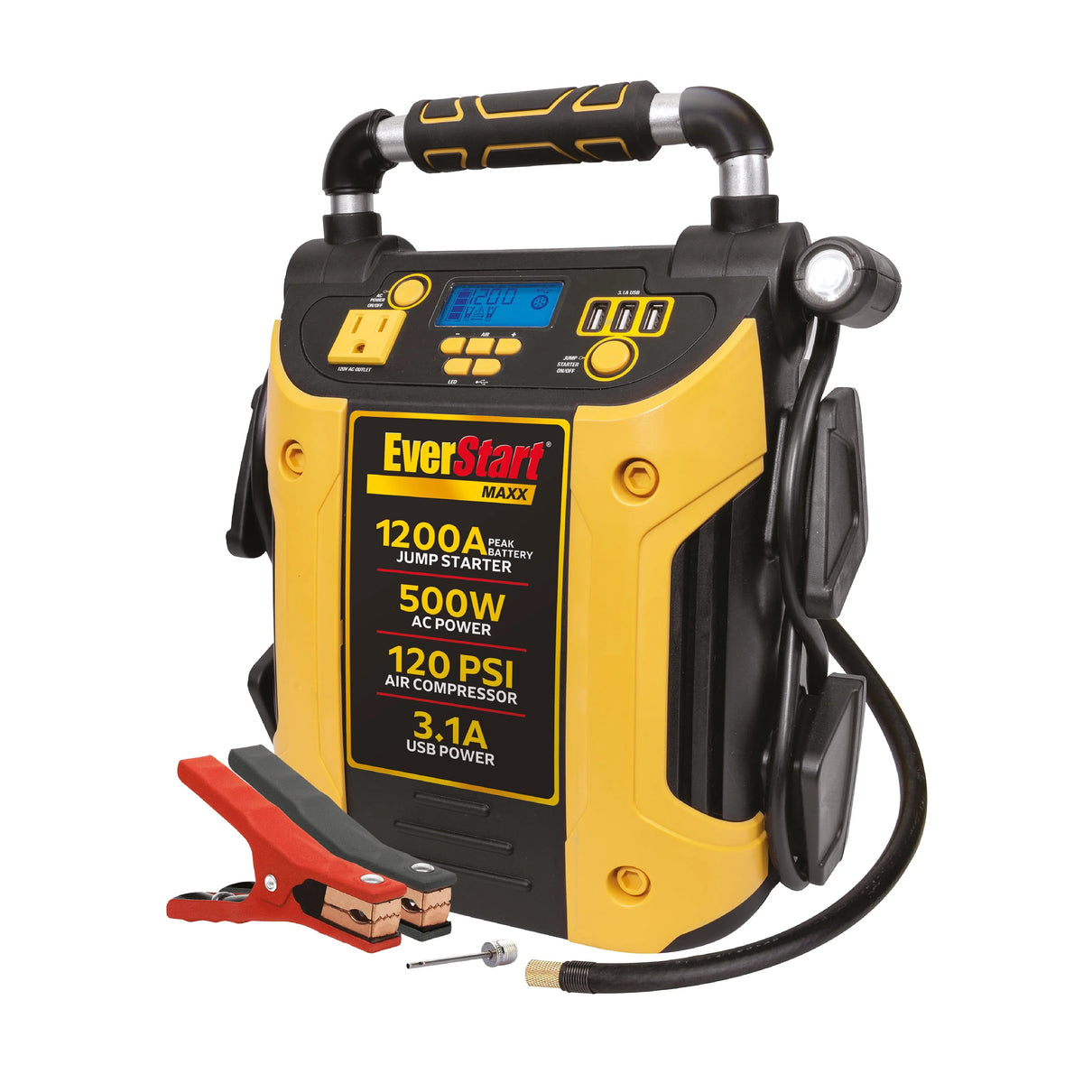 1200 Peak Amps Jump Starter with 500W Inverter and 120 PSI Compressor Y860