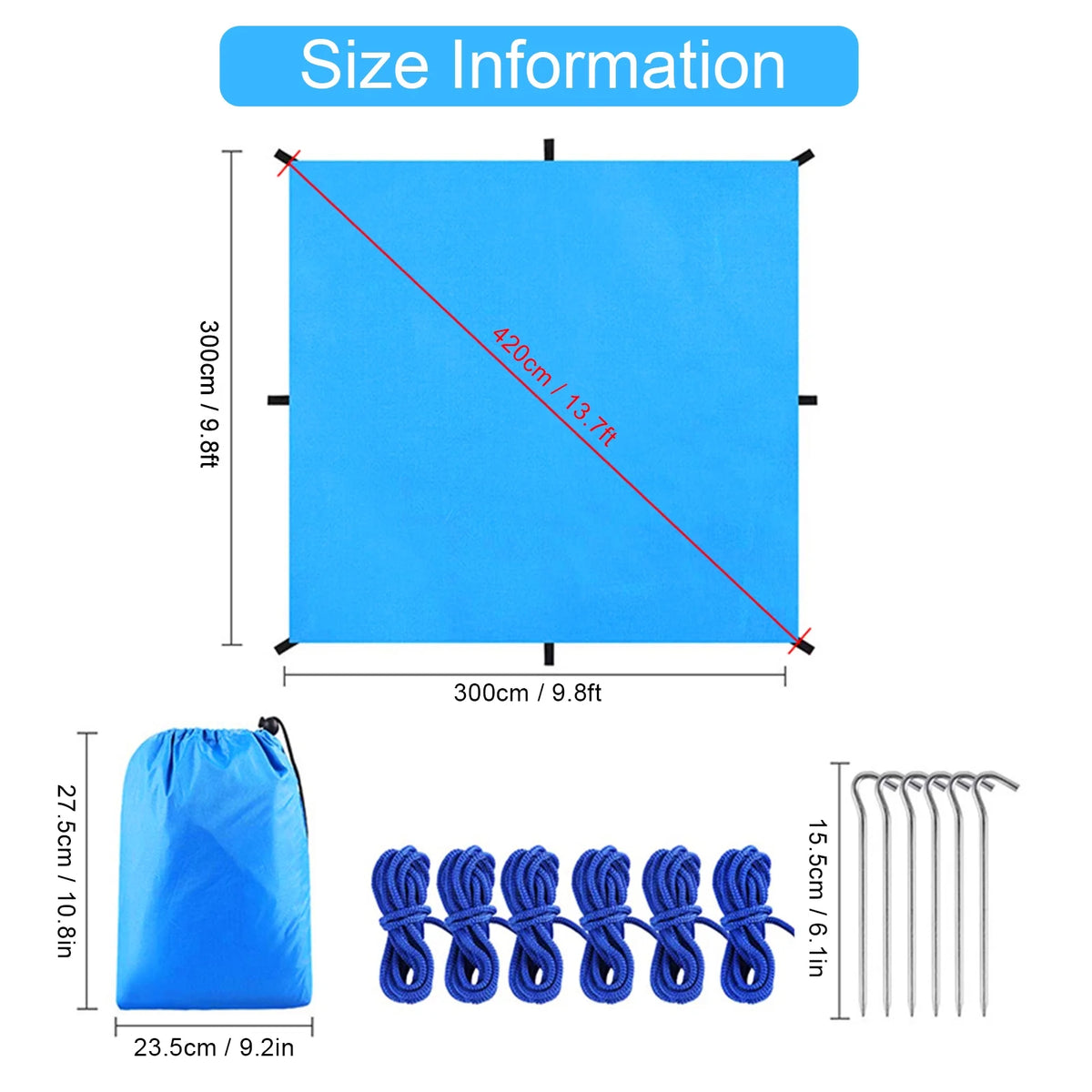 9.8 * 9.8ft Waterproof Camping Tarp Sunshade Rain Shelter Lightweight Tarpaulin Canopy V866