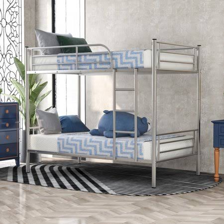 Twin Over Twin Metal Bunk Bed Frame with Removable Ladder Z768