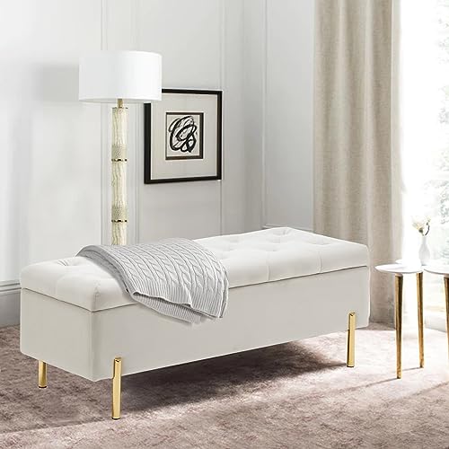 Grey Velvet Storage Bench Ottoman with Soft Close Lid V321692