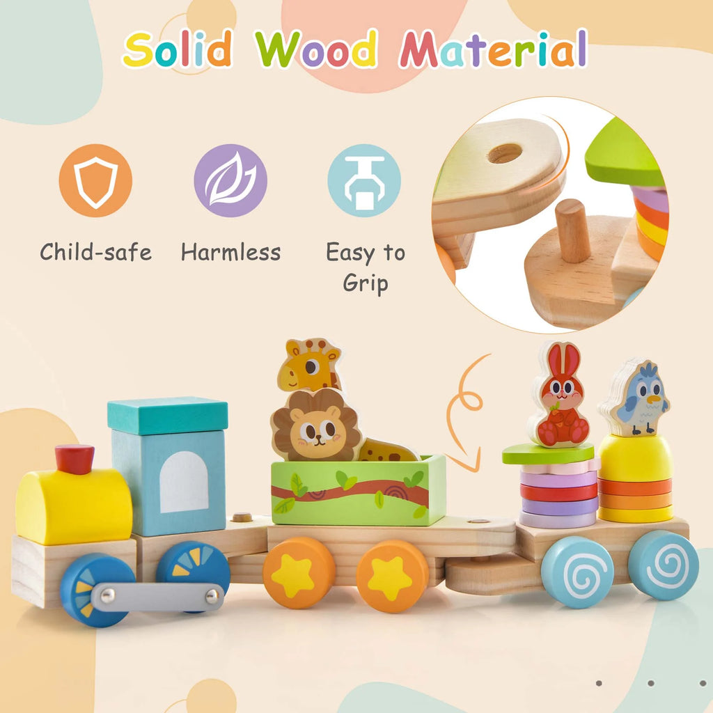 Wooden Stackable Train Set with Animal Toys & Locomotive U28573
