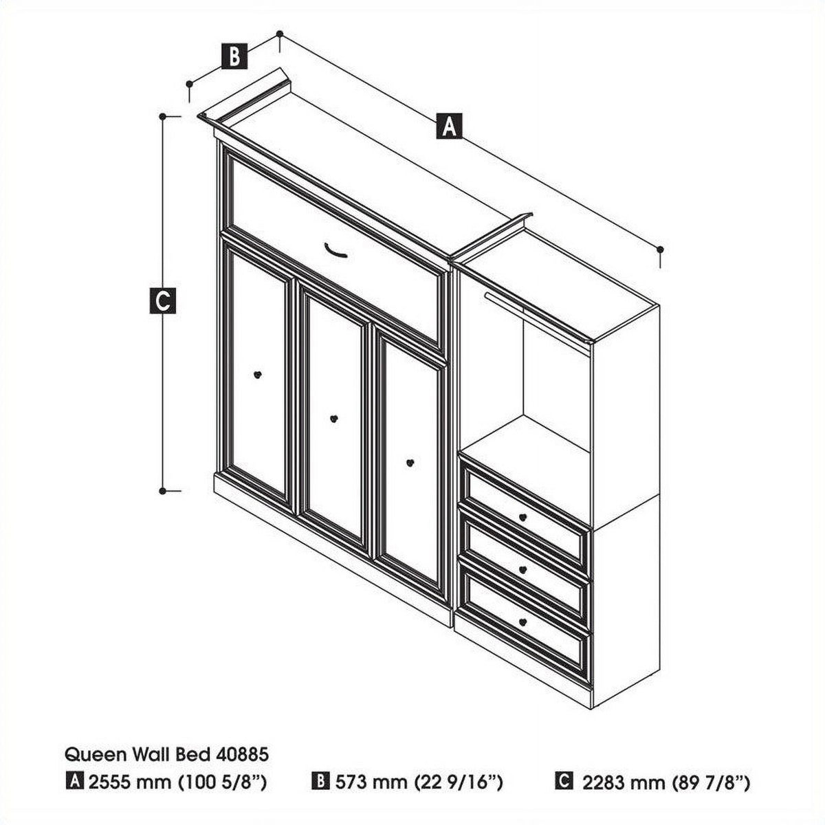 White Wood Queen Murphy Bed with Drawers A123