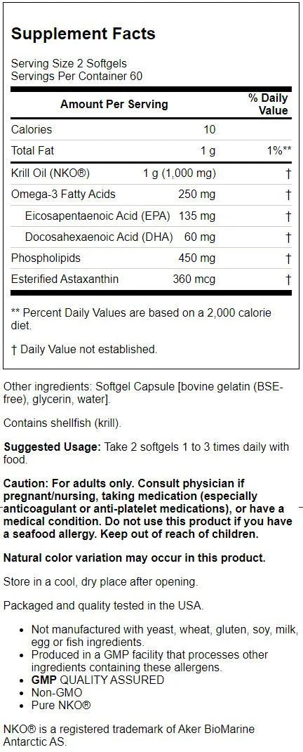 Krill Oil 500 mg Omega-3 120 Softgels Z5795