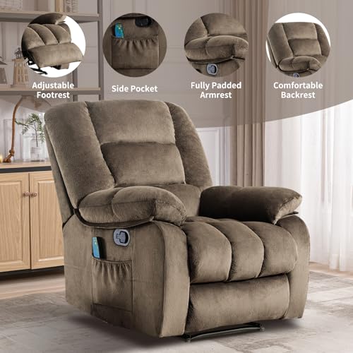 Taupe Fabric Manual Reclining Chair with Heat and Massage E8670