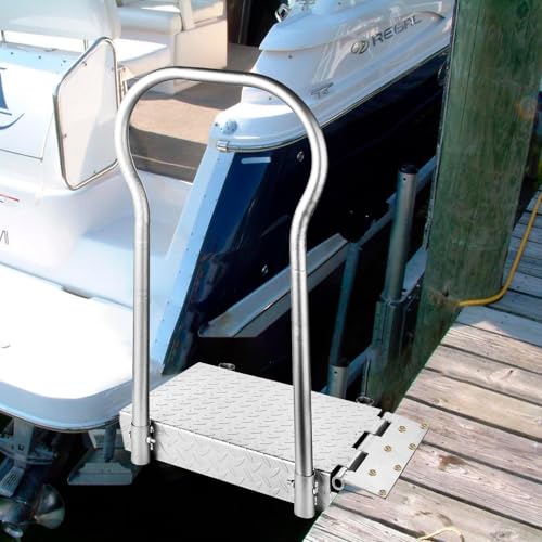 Folding Boat Boarding Platform with Handrail 500LBs Load Non-Slip Heavy Duty Steel U879719