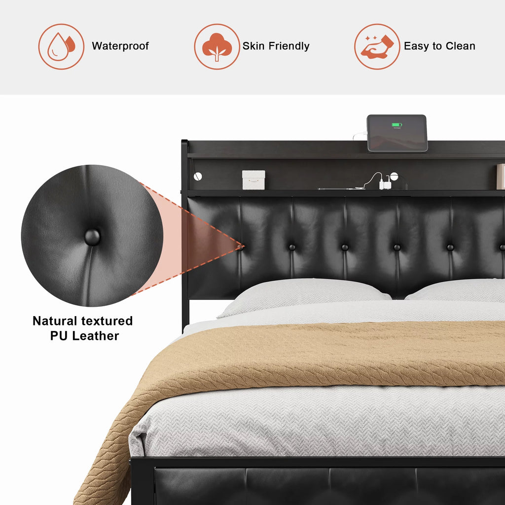 Queen Upholstered Platform Bed Frame with Storage Headboard U433770