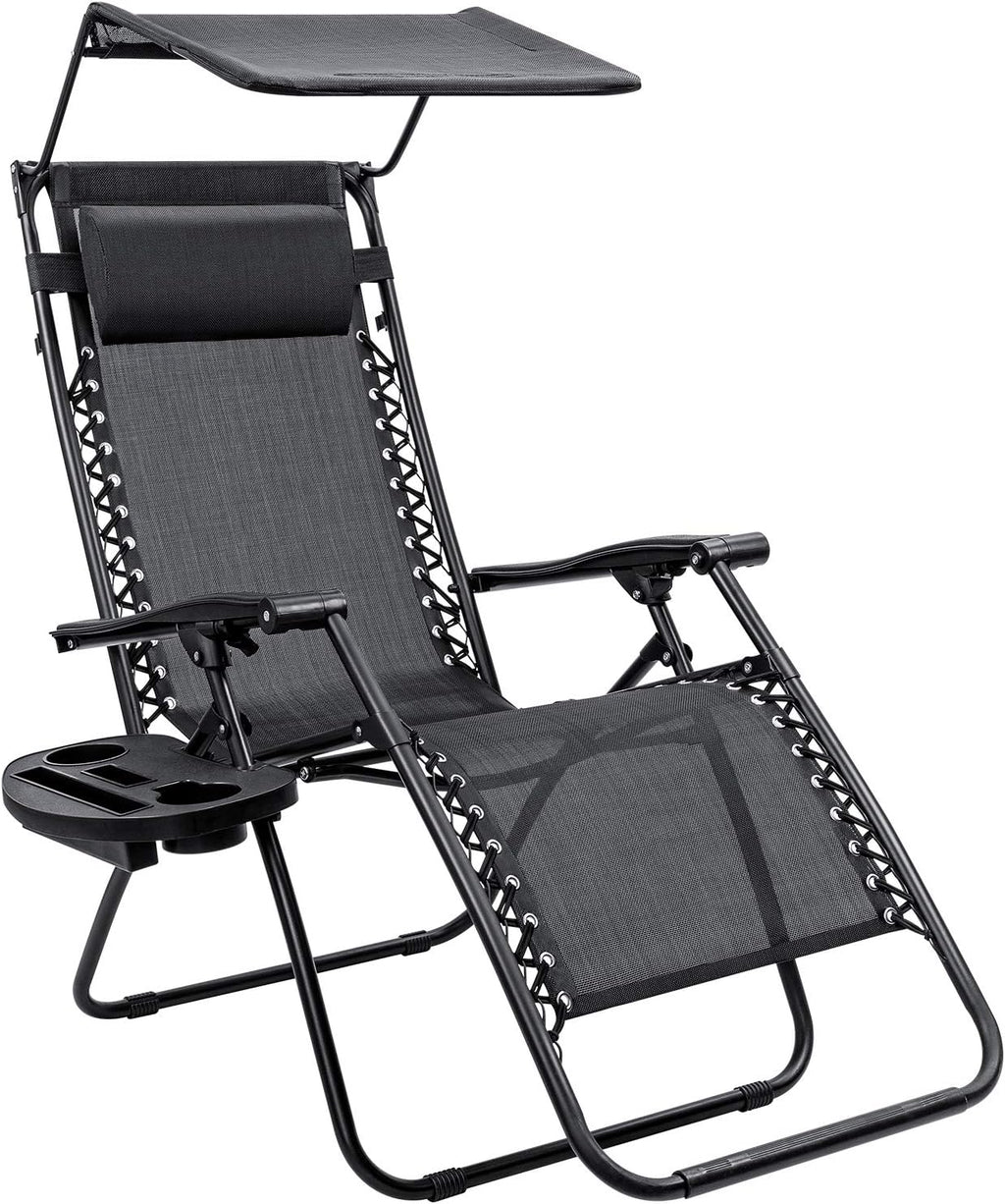 Black Zero Gravity Folding Recliner Chair with Canopy Shade N6554