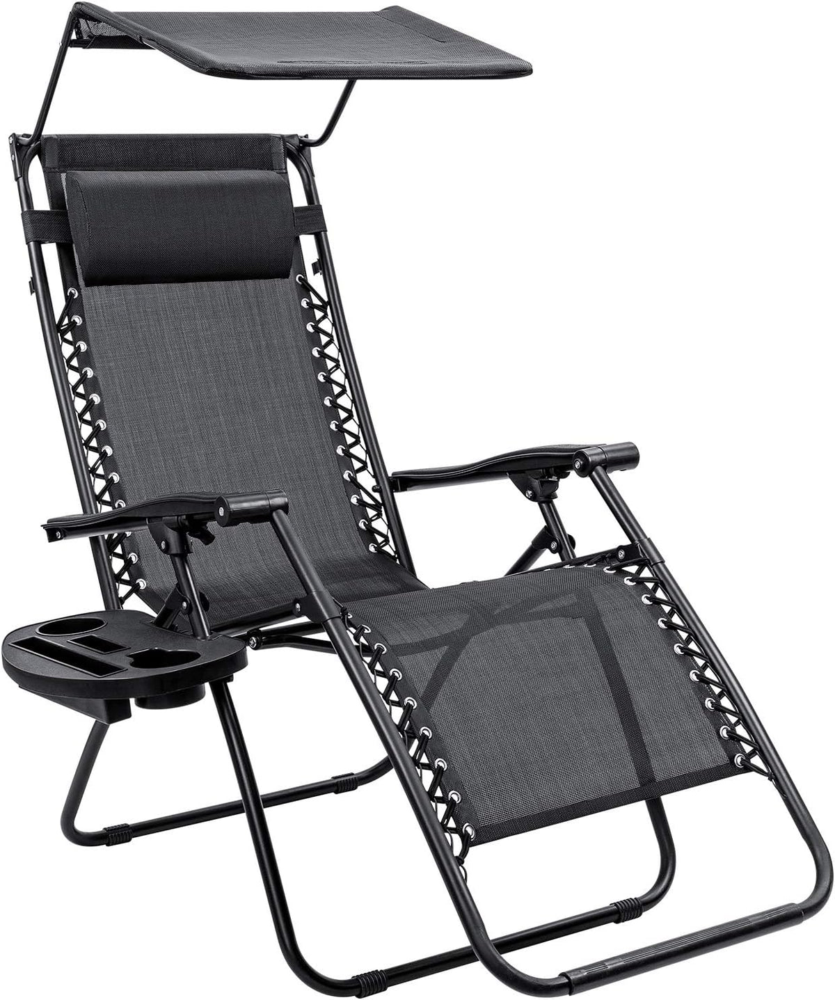 Black Zero Gravity Folding Recliner Chair with Canopy Shade N6554