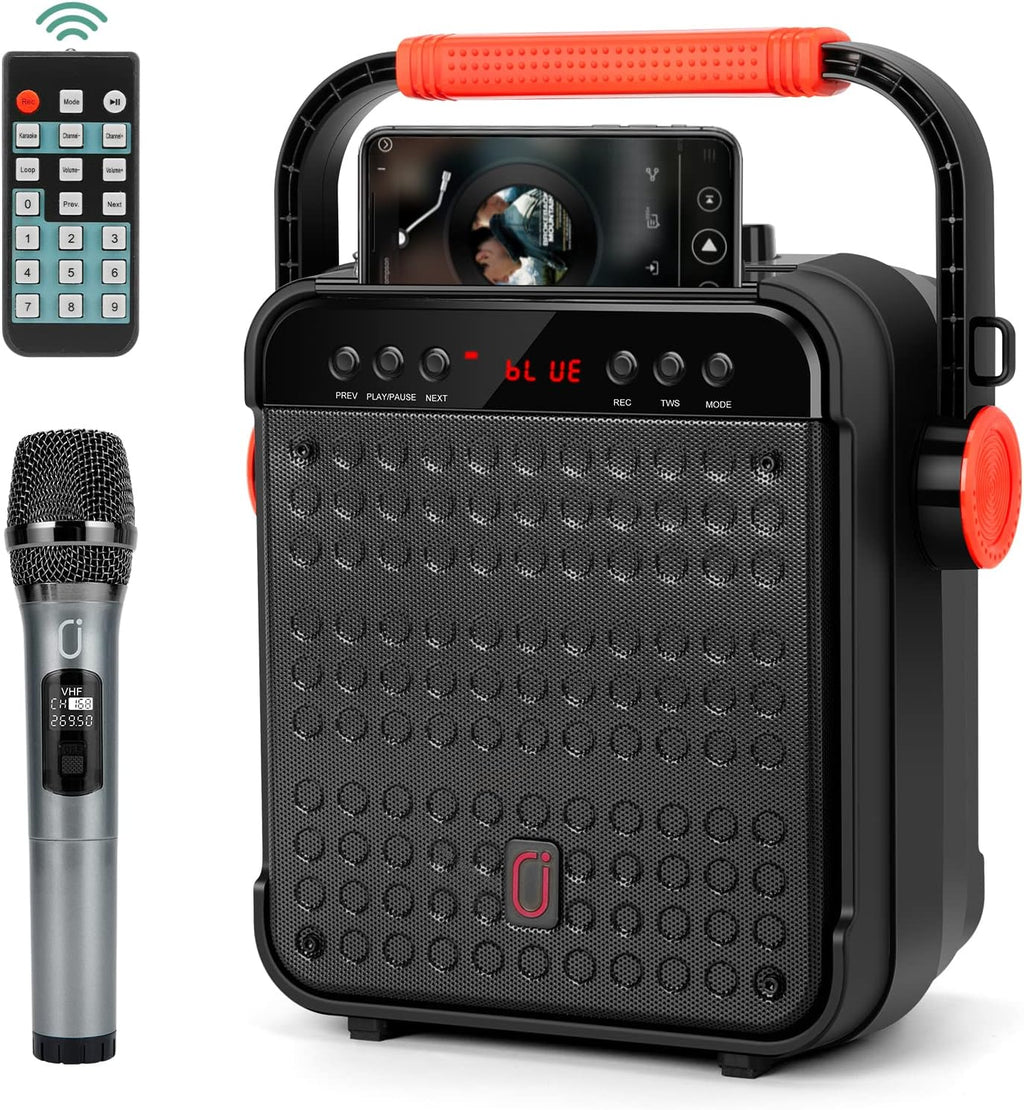 Portable Karaoke Machine with Wireless Microphone, Bluetooth PA System with TWS, AUX in, TF Card, USB V606