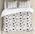Pale Blue Coral Black Queen Size 3 Piece Duvet Cover Set with 2 Pillow Shams P200