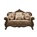 Fabric Walnut Loveseat with 6 Pillows X182