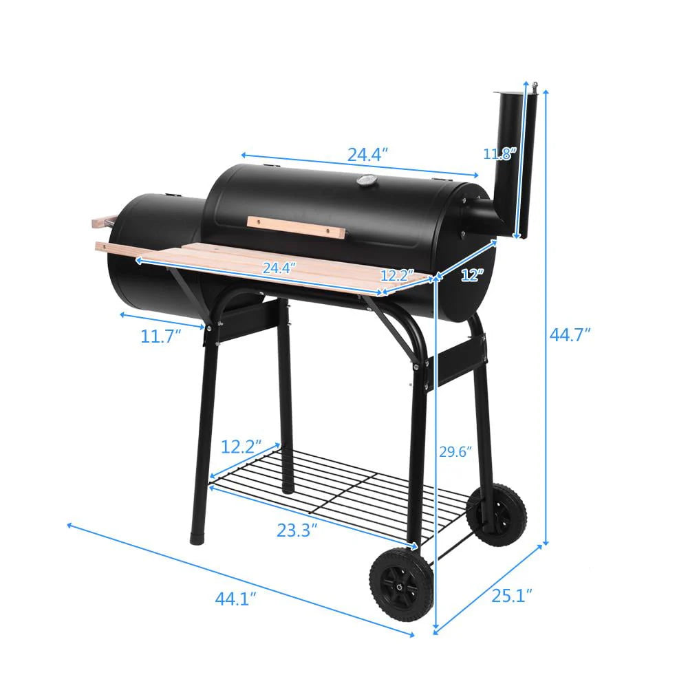 Charcoal Grill Portable BBQ Grill and Offset Smoker Steel BBQ Pit Black O8677