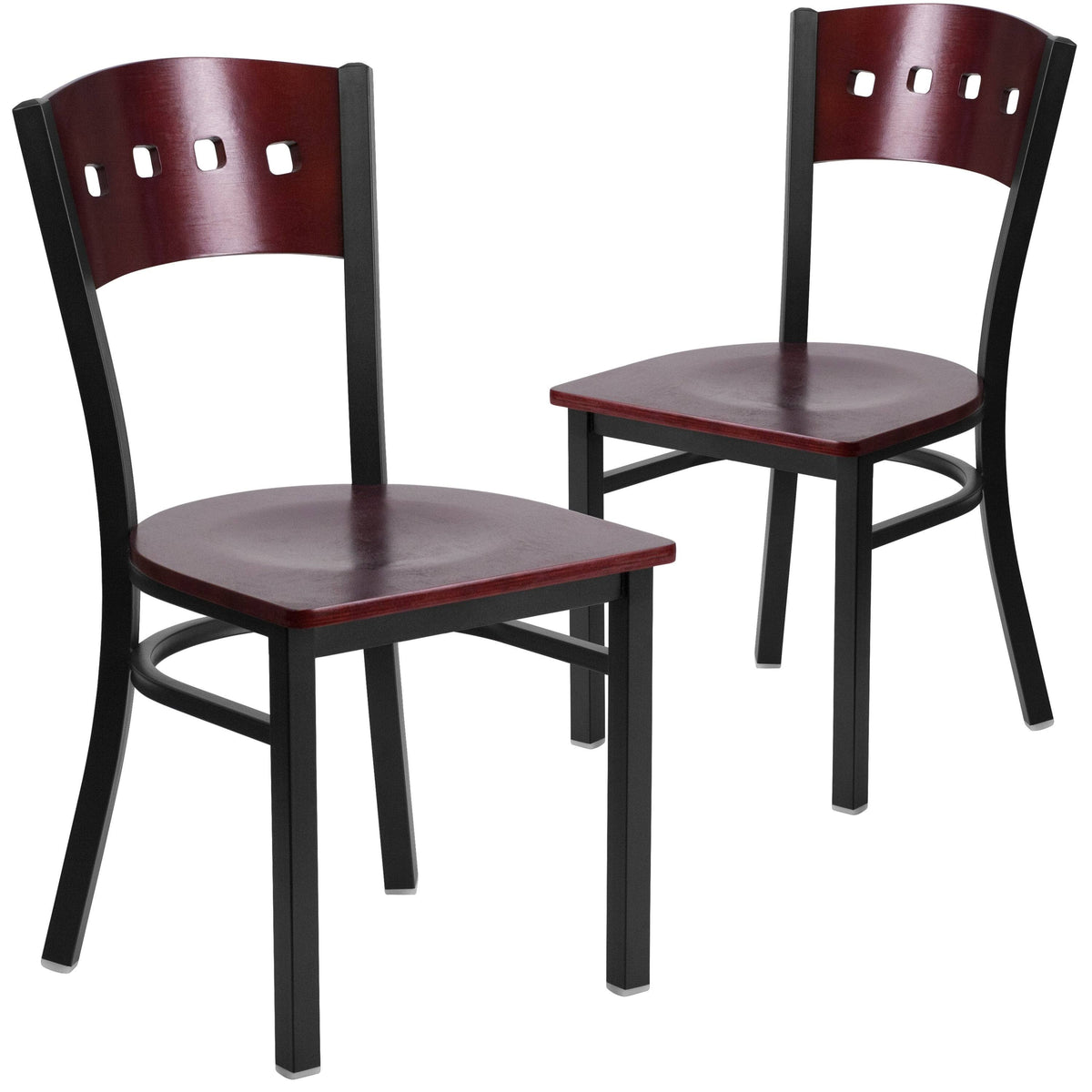 2 Pk Decorative Metal Restaurant Chair Mahogany Wood Back Black N7857