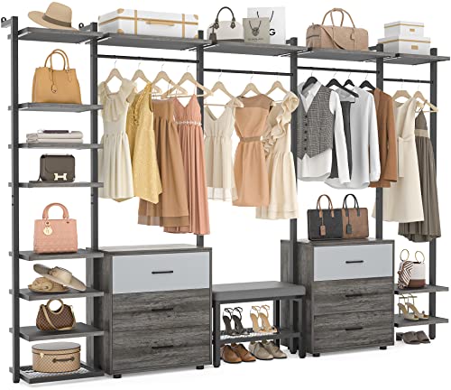 Grey Oak+Black Heavy Duty Wall Mounted Clothes Rack with 6-Drawers P99434