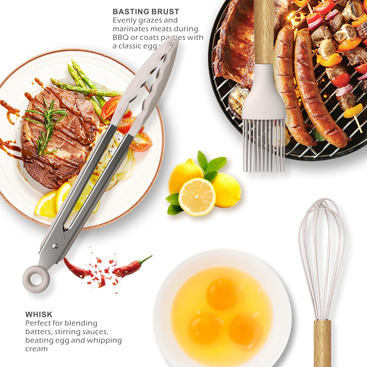Silicone Cooking Utensils Set Wooden Handles Non-Stick Cookware M111443