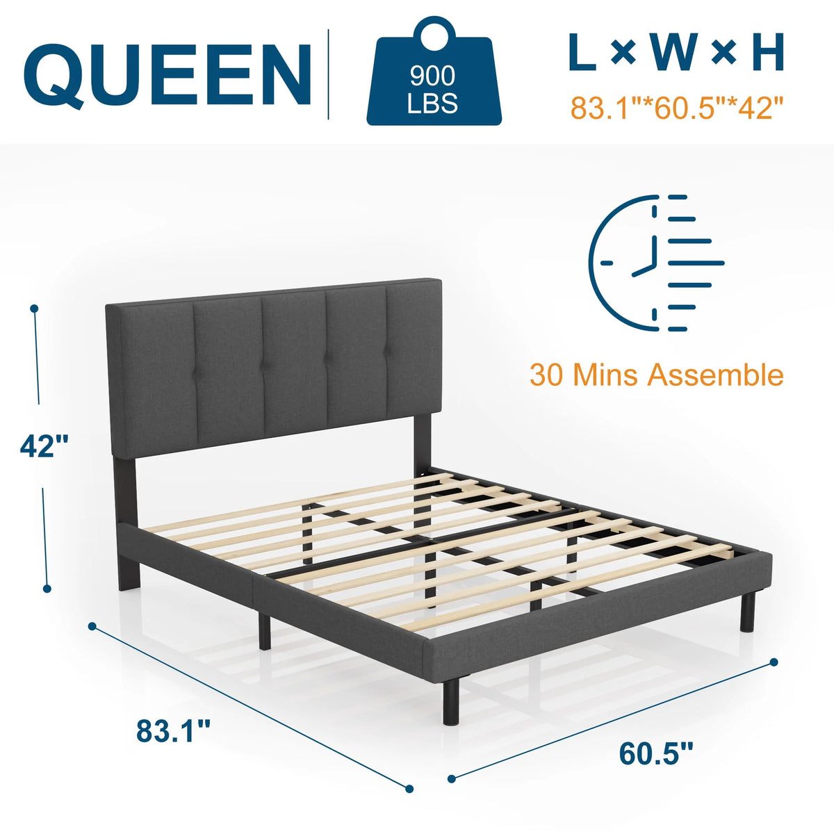 Queen Size Fabric Upholstered Platform Bed Frame A75152