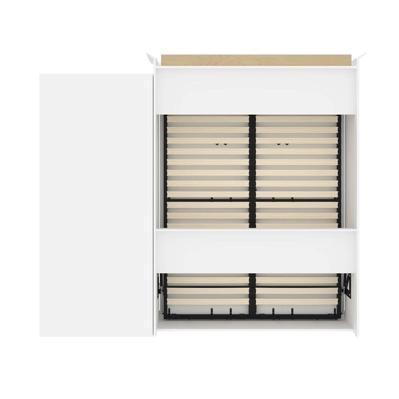 White Wood Queen Murphy Bed with Drawers A123