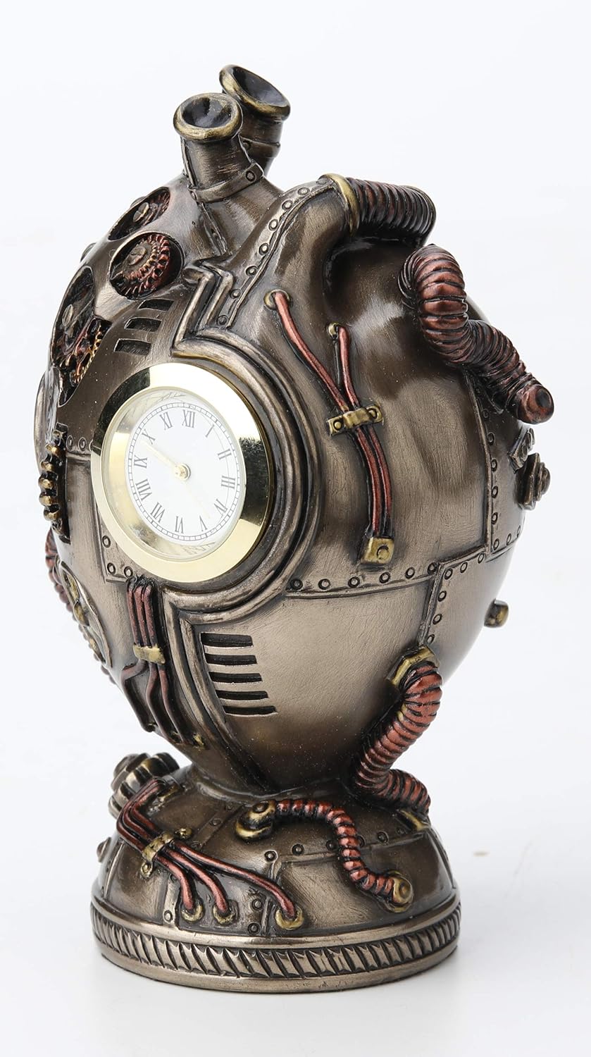 4 1/2 Inch Steampunk Heart Clock Cold Cast Resin Statue K604
