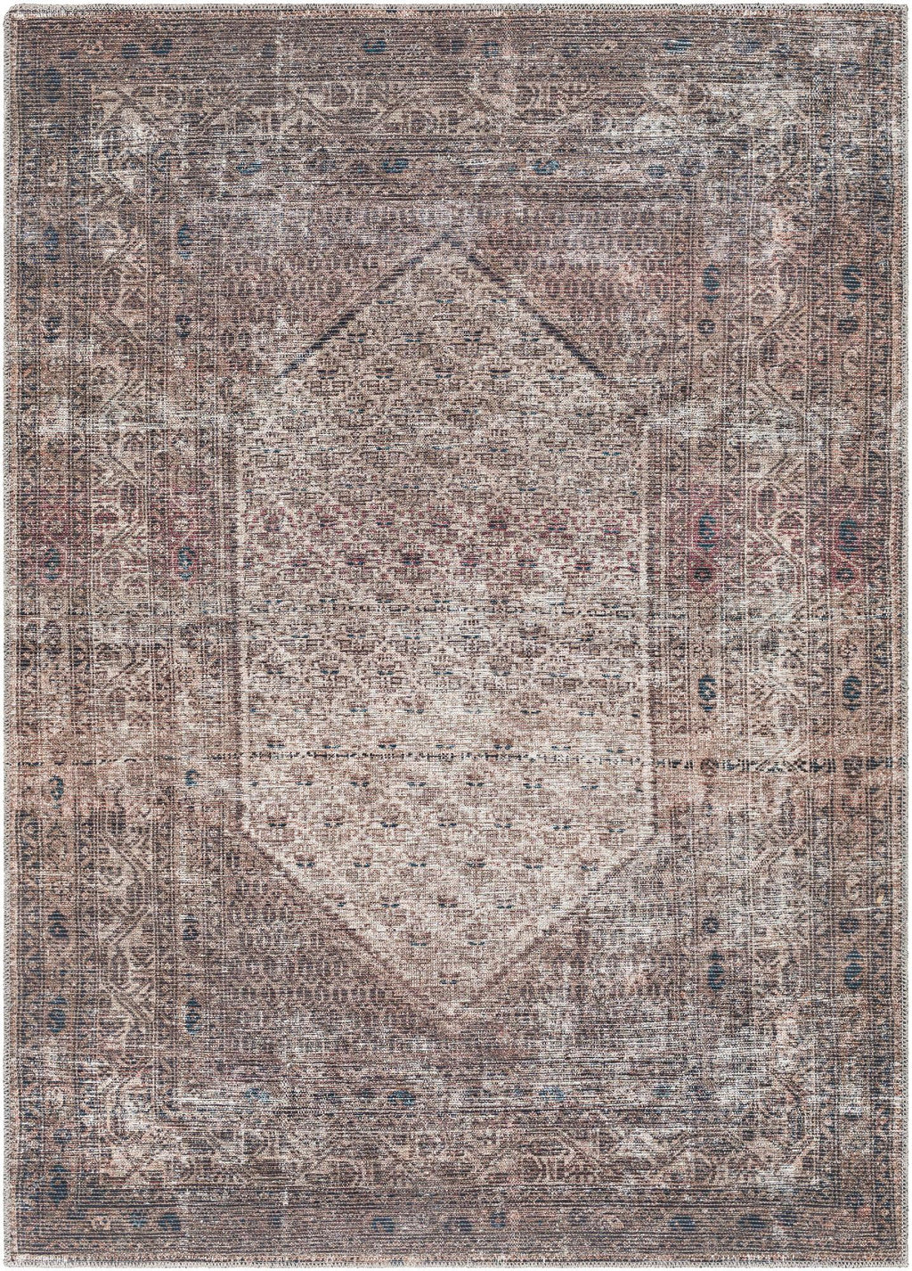 Washable Dark Red Traditional Area Rug (5'3" x 7'3") U568