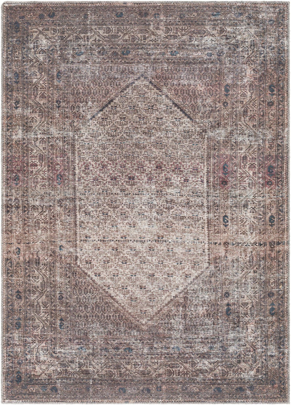 Washable Dark Red Traditional Area Rug (5'3" x 7'3") U568