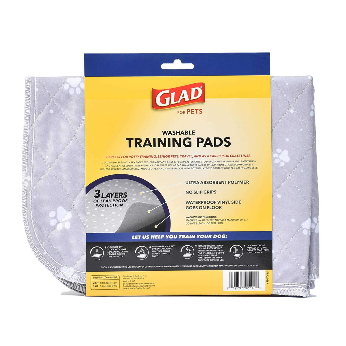 Washable Training Pads Size 2 Pack Gray with Paw Prints N1116