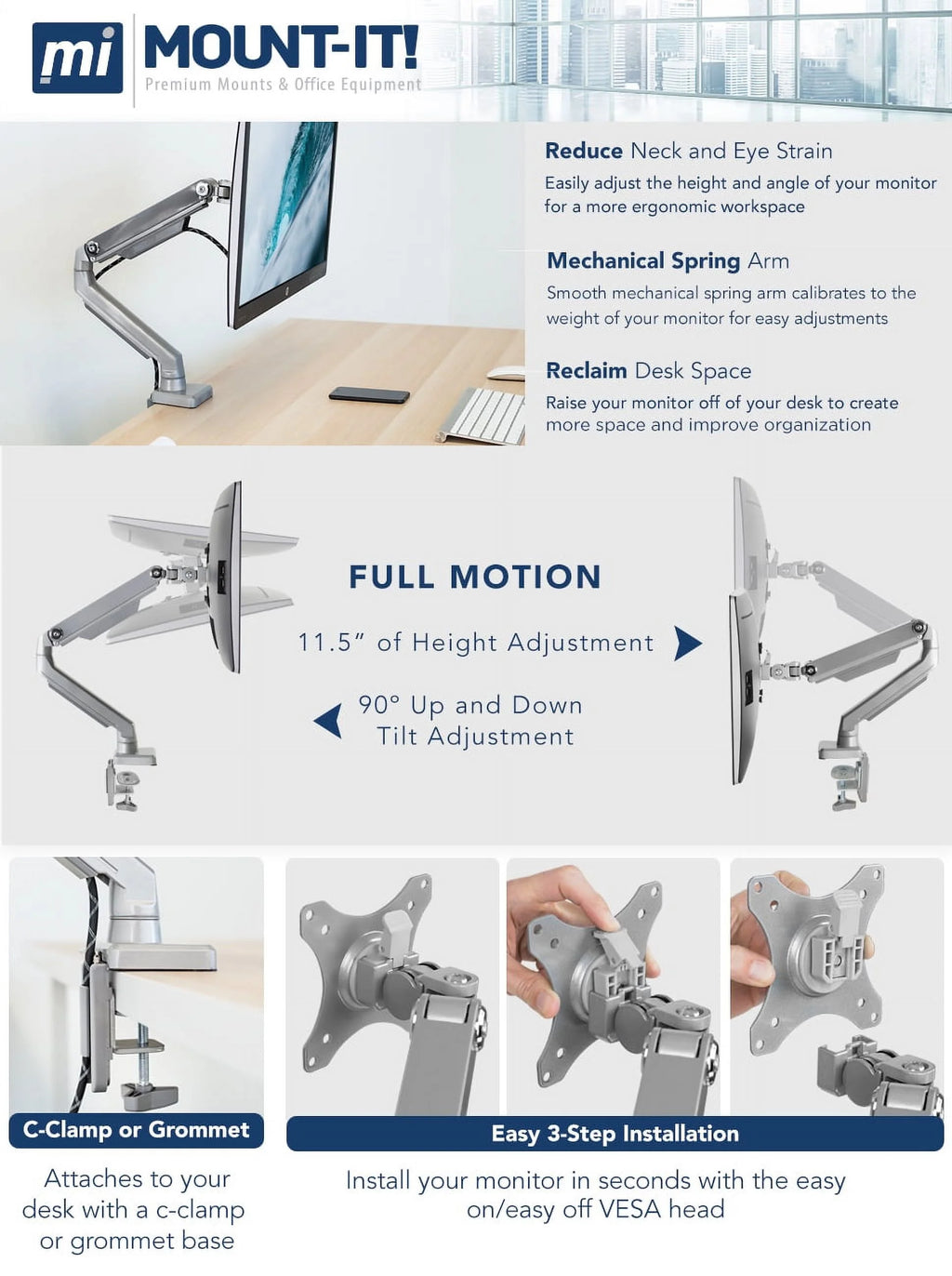 Single Monitor Arm Mount for 24-32 Inch Screens P31640