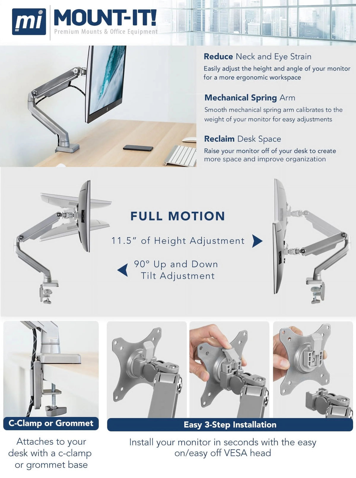 Single Monitor Arm Mount for 24-32 Inch Screens P31640