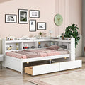 White Pine Wood Twin Size Platform Bed with L-shaped Bookcase Headboard and 2 Storage Drawers G608