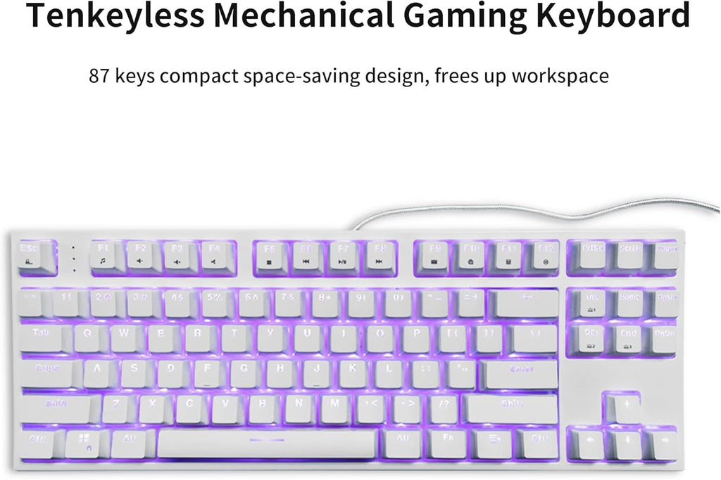 White 87 Keys Wired Mechanical Gaming Keyboard L357