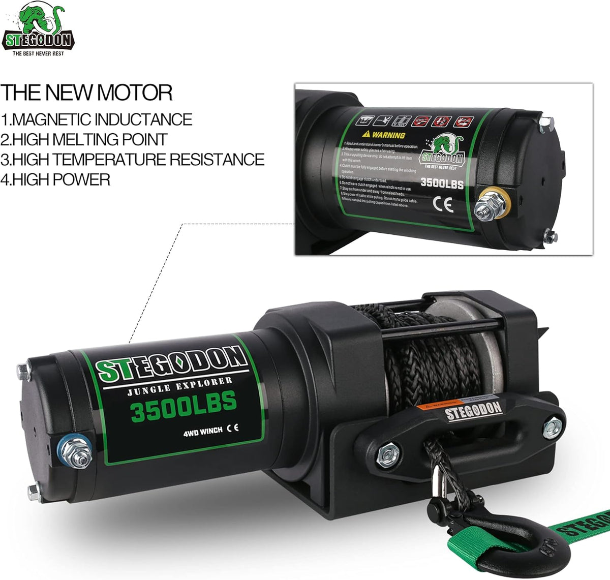 3500 lb. Load Capacity 12V Synthetic Rope Electric Winch with Wireless Remote Y206774
