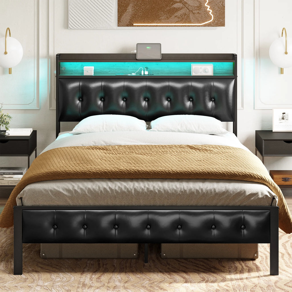 Queen Upholstered Platform Bed Frame with Storage Headboard U433770
