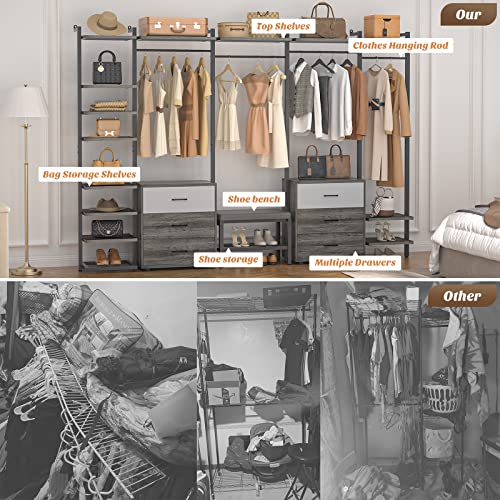 Grey Oak+Black Heavy Duty Wall Mounted Clothes Rack with 6-Drawers P99434