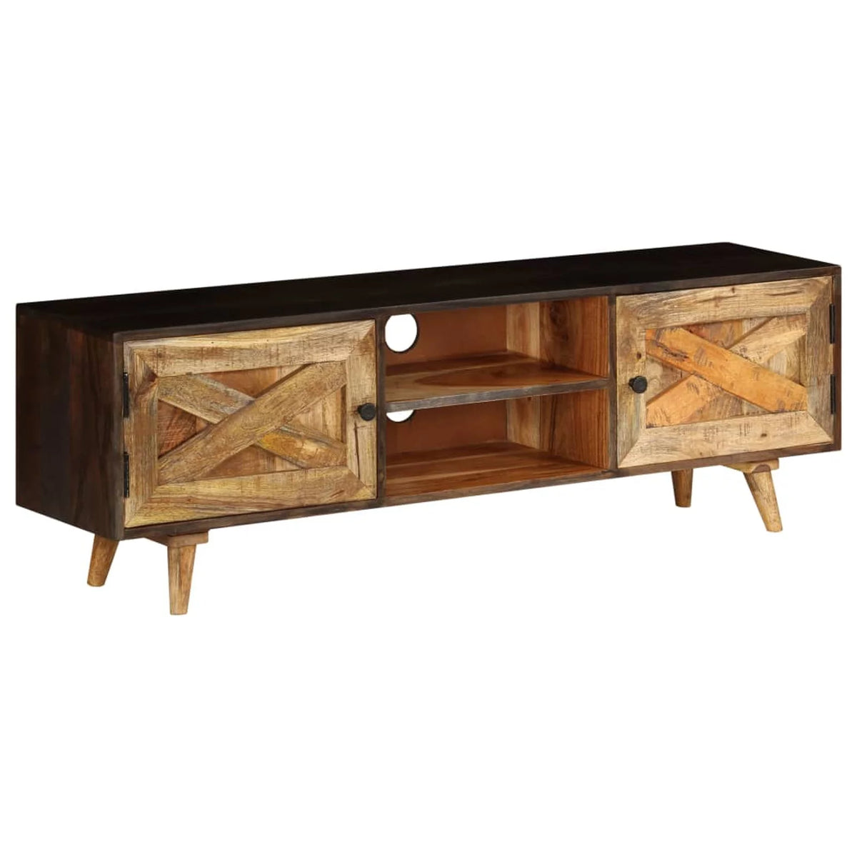 Mango Wood TV Cabinet with 2 Doors and Storage Shelves B7907