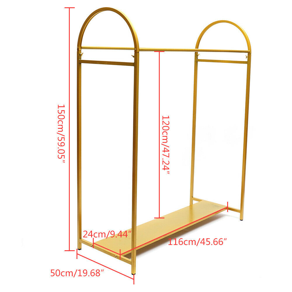 Gold Garment Rack with Iron Board Arched Stand Floor Hanger Storage Rack 1.5m Height O72635