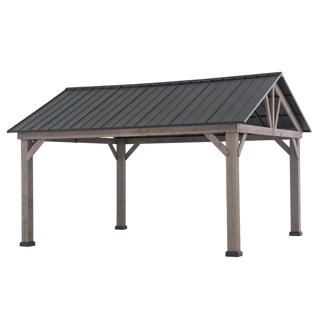 Cedar Framed Gazebo with Matte-Black Steel Gable Roof Hardtop M757416