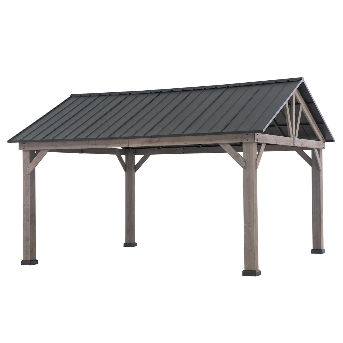 Cedar Framed Gazebo with Matte-Black Steel Gable Roof Hardtop M757416