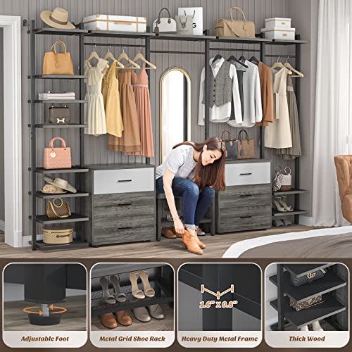 Grey Oak+Black Heavy Duty Wall Mounted Clothes Rack with 6-Drawers P99434