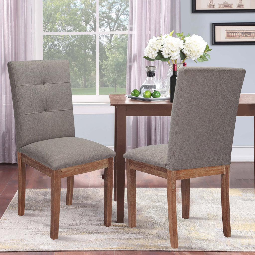 Gray Tufted Dining Chair with Solid Wood Legs Set of 2 Z72759