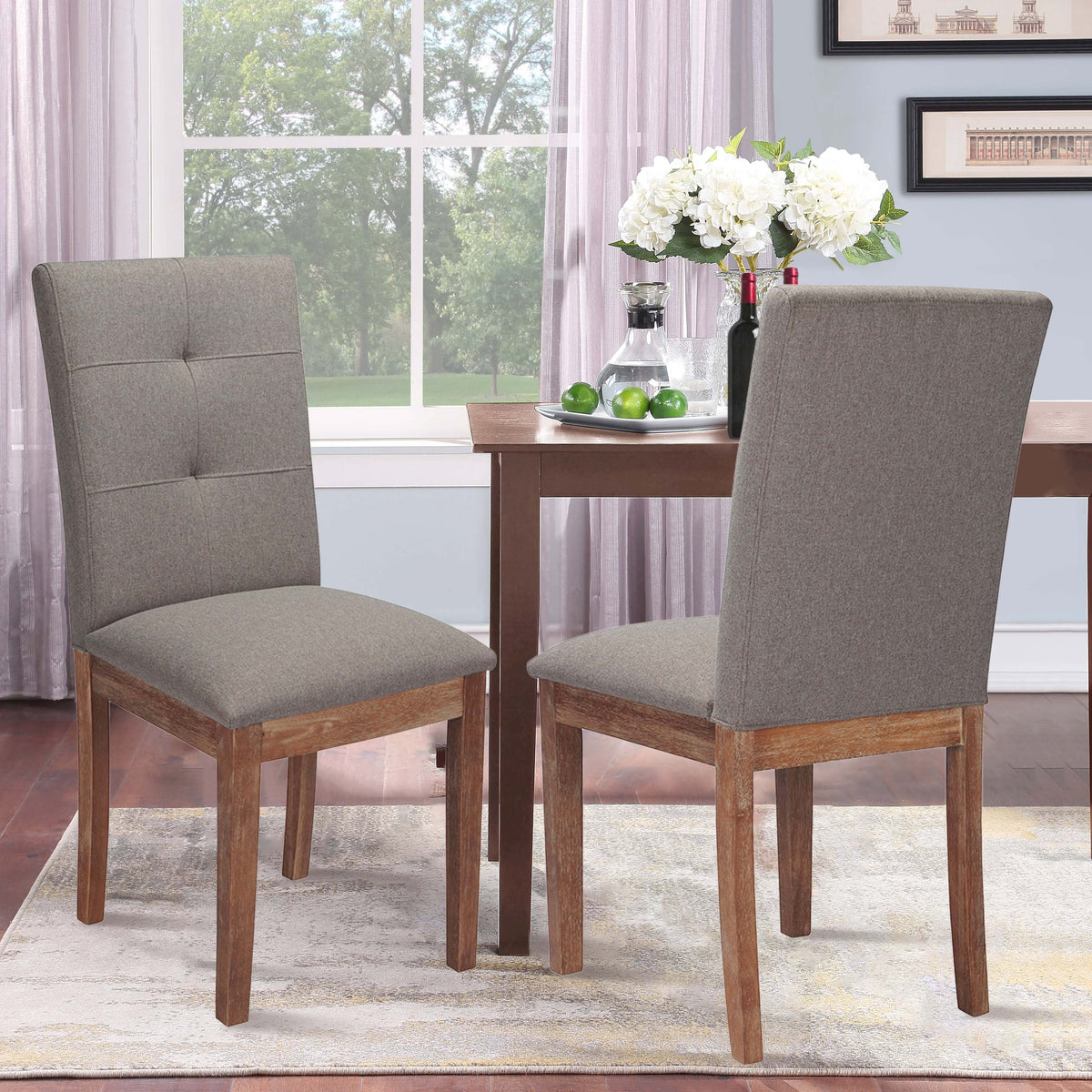 Gray Tufted Dining Chair with Solid Wood Legs Set of 2 Z72759