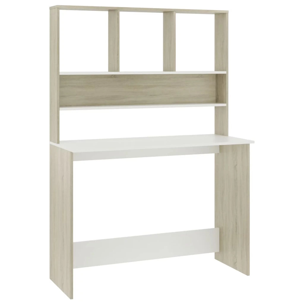 White and Sonoma Oak Engineered Wood Desk with Shelves Q898