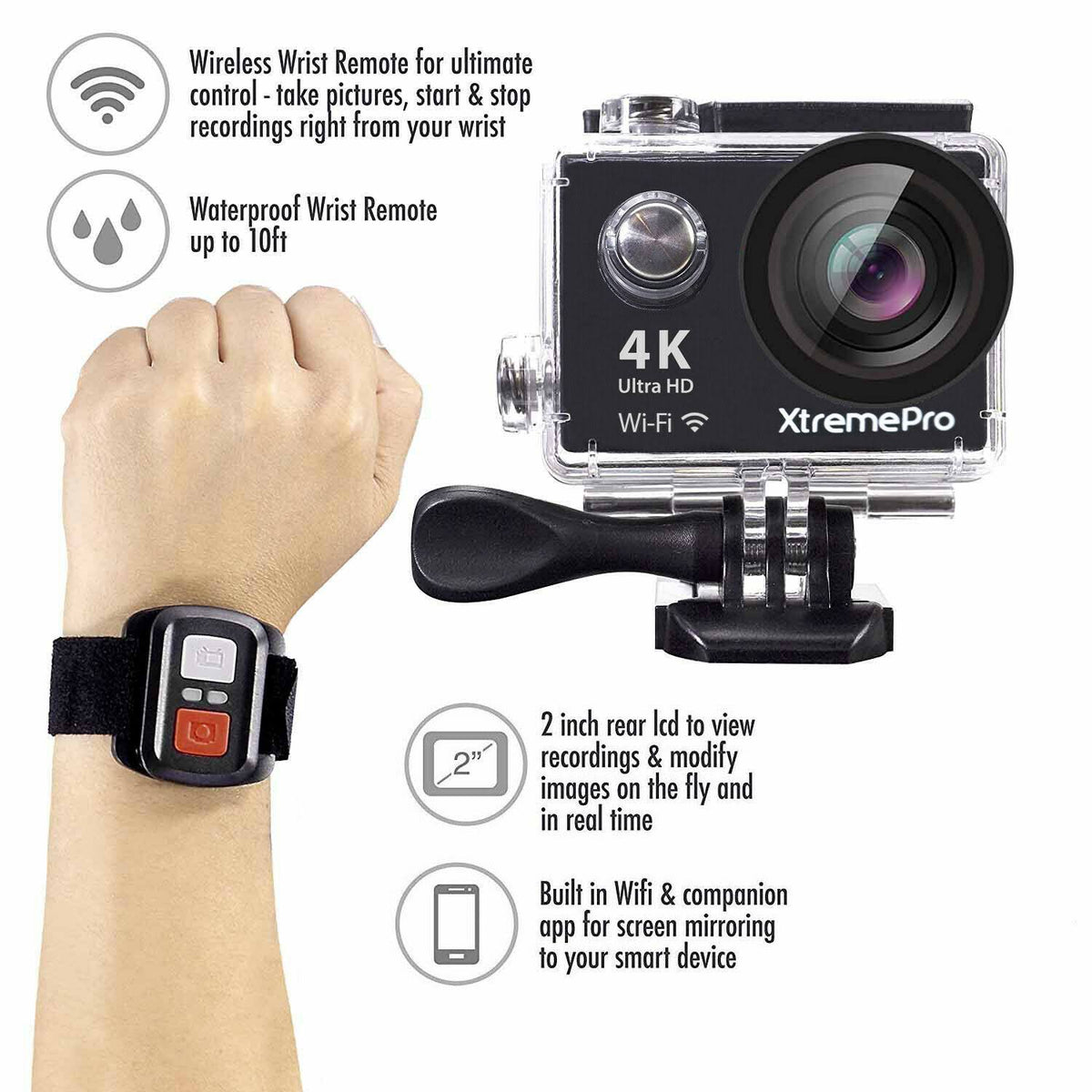 4K Ultra HD Sports Camera Bundle with Wireless Wrist Remote N6824