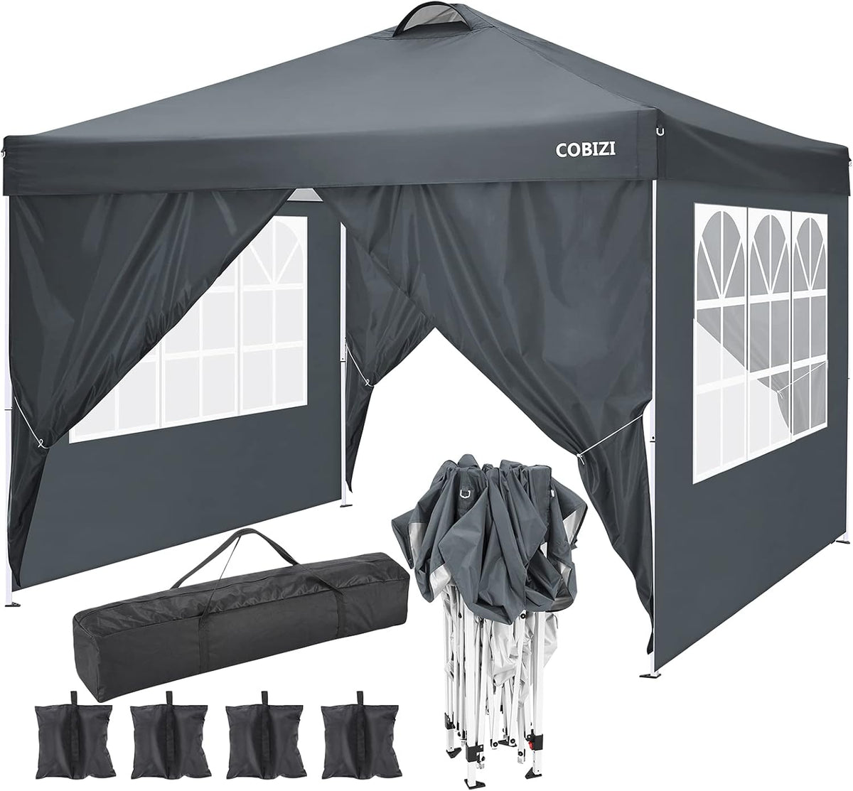10'x10' Pop Up Commercial Instant Gazebo Tent with 4 Removable Zippered Sidewalls H56962